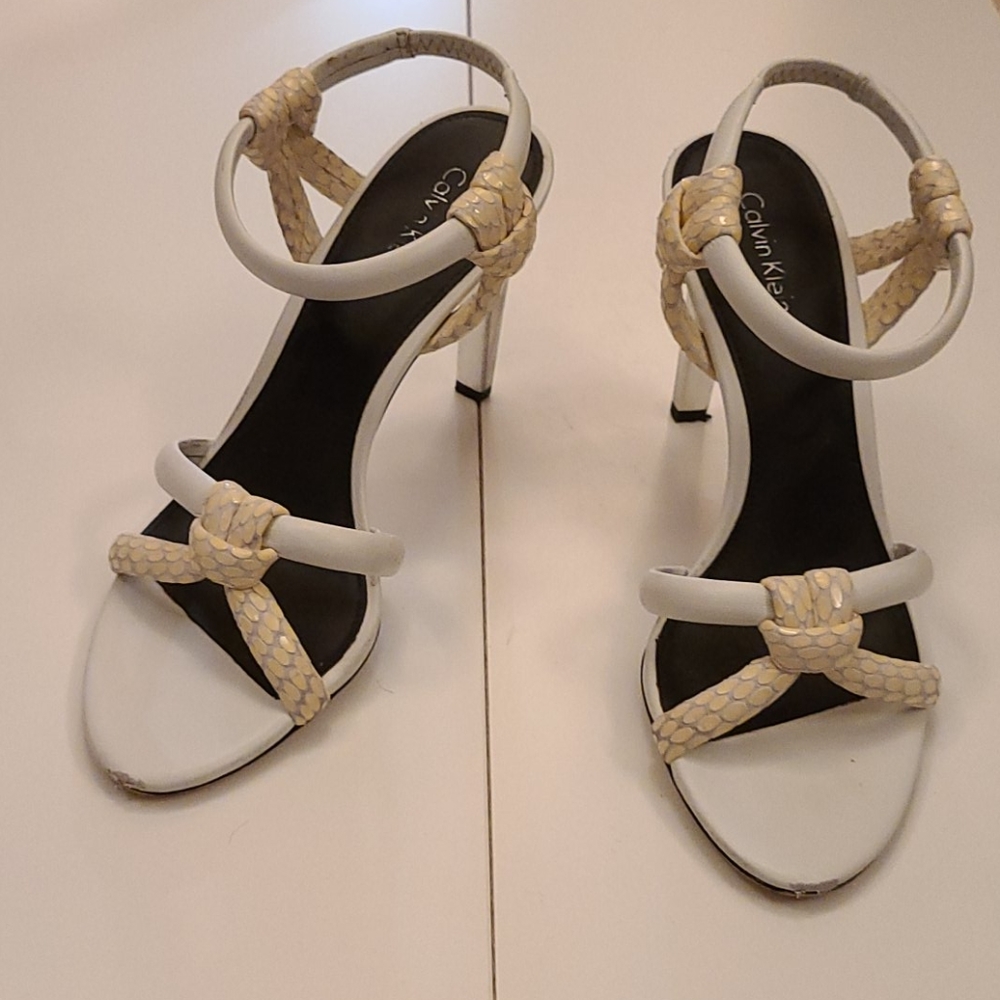 strappy dress sandal, white Calvin Klein